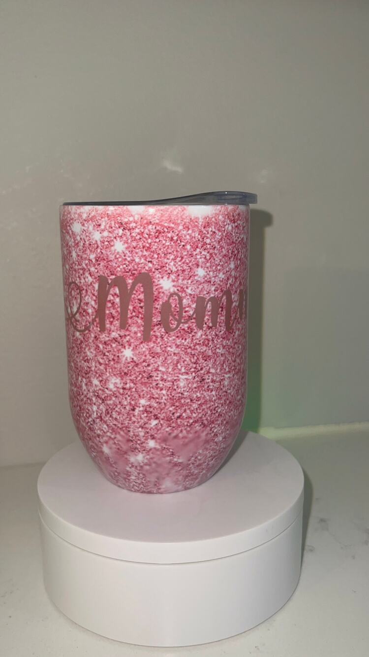 Pink Glitter Wine Mom Tumbler 12oz